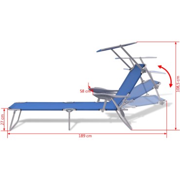 vidaXL Ξαπλώστρα Μπλε Ατσάλινη με Σκίαστρο 58x189x27cm 1 τεμ.