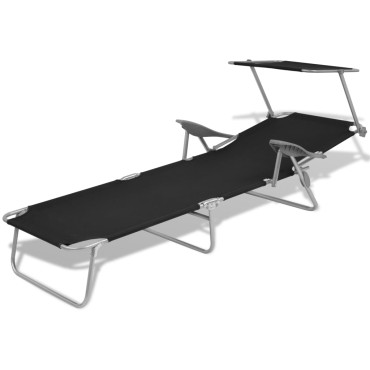 vidaXL Ξαπλώστρα Μαύρη Ατσάλινη με Σκίαστρο 58x189x27cm 1 τεμ.