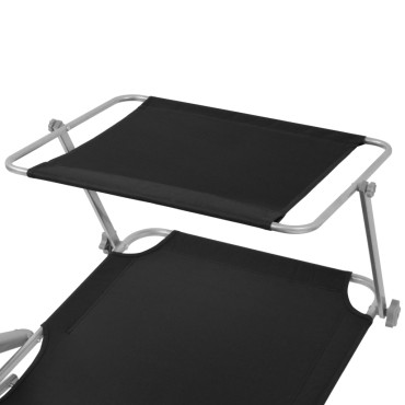 vidaXL Ξαπλώστρα Μαύρη Ατσάλινη με Σκίαστρο 58x189x27cm 1 τεμ.