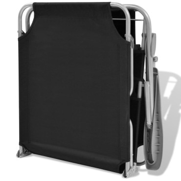 vidaXL Ξαπλώστρα Μαύρη Ατσάλινη με Σκίαστρο 58x189x27cm 1 τεμ.