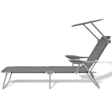 vidaXL Ξαπλώστρα Γκρι Ατσάλινη με Σκίαστρο 58x189x27cm 1 τεμ.