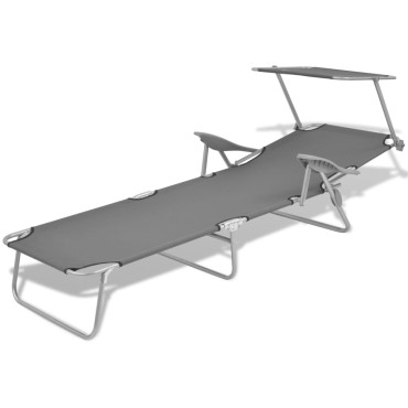 vidaXL Ξαπλώστρα Γκρι Ατσάλινη με Σκίαστρο 58x189x27cm 1 τεμ.