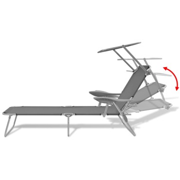 vidaXL Ξαπλώστρα Γκρι Ατσάλινη με Σκίαστρο 58x189x27cm 1 τεμ.