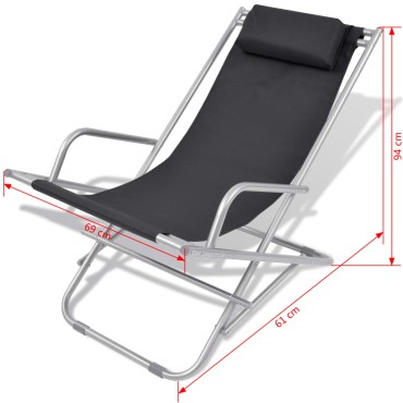 vidaXL Σεζλόνγκ Ανακλινόμενες 2 τεμ. Μαύρες Ατσάλινες 69x61x94cm
