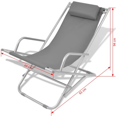 vidaXL Σεζλόνγκ Ανακλινόμενες 2 τεμ. Γκρι Ατσάλινες 69x61x94cm