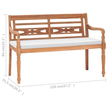 vidaXL Παγκάκι Batavia από Ξύλο Teak με Μαξιλάρια 120x51,5x84cm 1 τεμ.