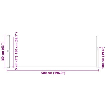 vidaXL Σκίαστρο Πλαϊνό Συρόμενο Γκρι 160 x 500 εκ.