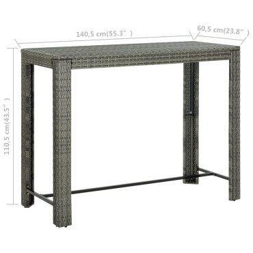 vidaXL Τραπέζι Μπαρ Κήπου Γκρι 140,5x60,5x110,5cm Συνθετικό Ρατάν 1 τεμ.