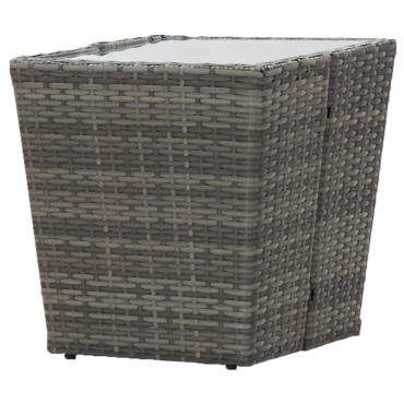 vidaXL Τραπέζι Βοηθητικό Γκρι 41,5x41,5x43cm Συνθ.Ρατάν/Ψημένο Γυαλί 1 τεμ.