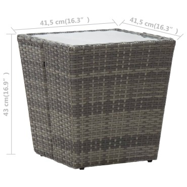 vidaXL Τραπέζι Βοηθητικό Γκρι 41,5x41,5x43cm Συνθ.Ρατάν/Ψημένο Γυαλί 1 τεμ.