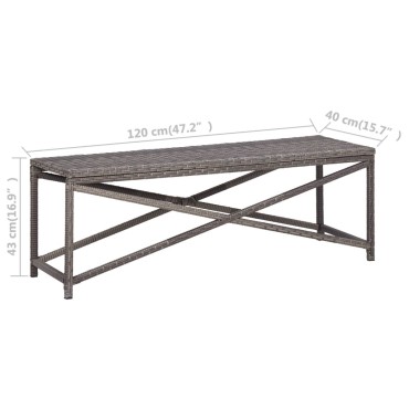 vidaXL Πάγκος Κήπου Γκρι από Συνθετικό Ρατάν 120x40x43cm