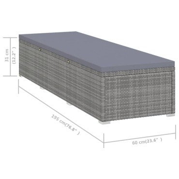 vidaXL Ξαπλώστρα Γκρι από Συνθετικό Ρατάν με Μαξιλάρι 195x60x31cm 1 τεμ.