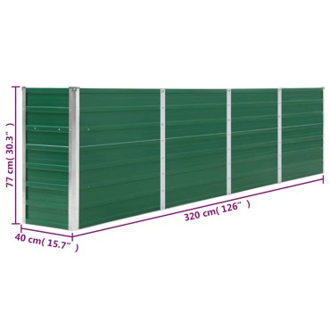 vidaXL Ζαρντινιέρα Ψηλή Πράσινη 320x40x77 εκ. Γαλβανισμένος Χάλυβας
