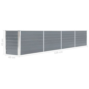 vidaXL Ζαρντινιέρα Υπερυψωμένη Γκρι 320x40x45 εκ. Γαλβανισμ. Χάλυβας