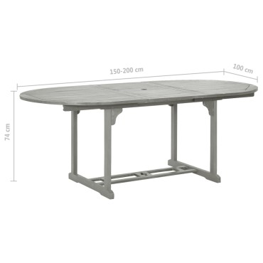 vidaXL Τραπέζι Κήπου Γκρι 200x100x75cm από Μασίφ Ξύλο Ακακίας 1 τεμ.