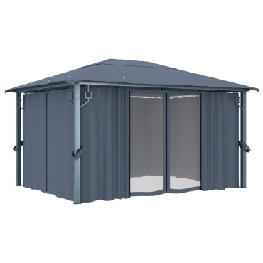 vidaXL Κιόσκι με Κουρτίνα Ανθρακί 400 x 300 εκ. Αλουμινίου