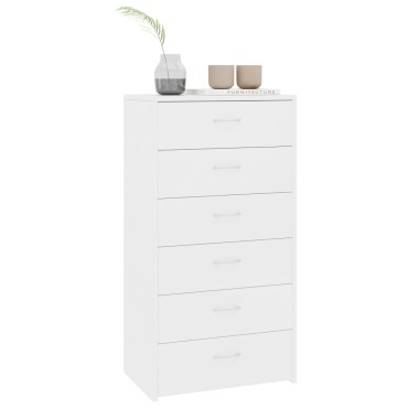 vidaXL Συρταριέρα με 6 Συρτάρια Λευκή 50x34x96cm από Επεξ. Ξύλο 1 τεμ.
