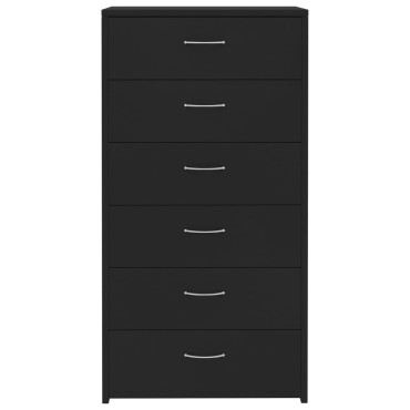 vidaXL Συρταριέρα με 6 Συρτάρια Μαύρη 50x34x96cm από Επεξ. Ξύλο 1 τεμ.