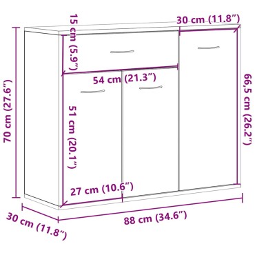 vidaXL Μπουφές Λευκός 88x30x70cm από Επεξ. Ξύλο 1 τεμ.