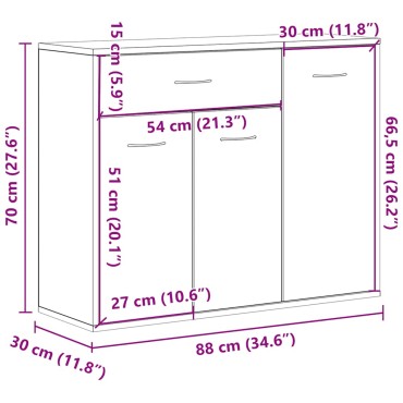 vidaXL Μπουφές Γκρι του Σκυροδέματος 88x30x70cm από Επεξ. Ξύλο 1 τεμ.