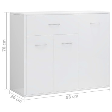 vidaXL Μπουφές Γυαλιστερό Λευκό 88x30x70cm από Επεξ. Ξύλο 1 τεμ.