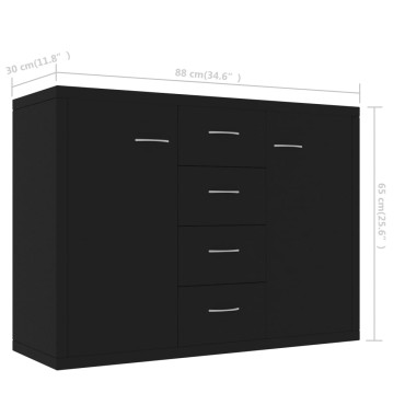 vidaXL Μπουφές Μαύρος 88x30x65cm από Επεξ. Ξύλο 1 τεμ.