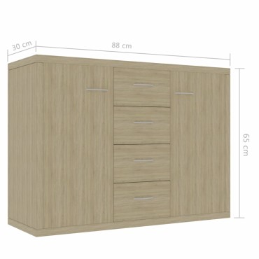 vidaXL Μπουφές Sonoma Δρυς 88x30x65cm από Επεξ. Ξύλο 1 τεμ.