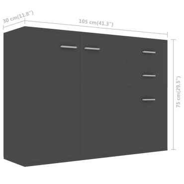 vidaXL Μπουφές Γκρι 105x30x75cm από Επεξ. Ξύλο 1 τεμ.