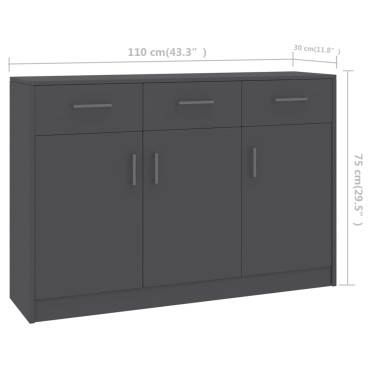 vidaXL Μπουφές Γκρι 110x30x75cm από Επεξ. Ξύλο 1 τεμ.