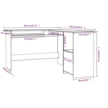 vidaXL Γραφείο Γωνιακό Μαύρο 120x140x75cm από Επεξ. Ξύλο 1 τεμ.