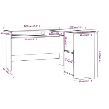 vidaXL Γραφείο Γωνιακό Μαύρο 120x140x75cm από Μοριοσανίδα 1 τεμ.