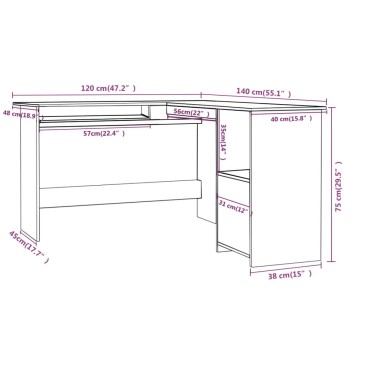 vidaXL Γραφείο Γωνιακό Γκρι Σκυροδέματος 120x140x75cm Επεξ. Ξύλο 1 τεμ.