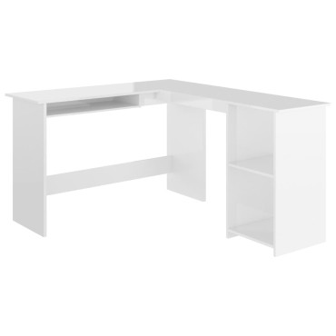 vidaXL Γραφείο Γωνιακό Γυαλιστερό Λευκό 120x140x75cm Επεξ. Ξύλο 1 τεμ.