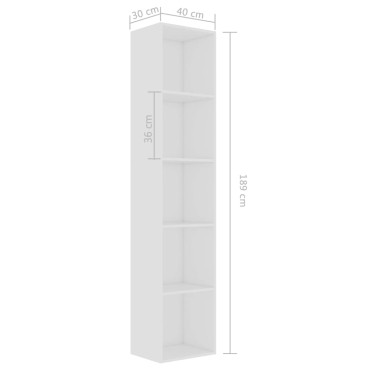 vidaXL Βιβλιοθήκη Λευκή 40x30x189cm από Επεξ. Ξύλο 1 τεμ.