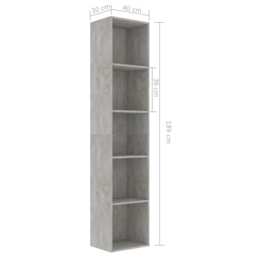 vidaXL Βιβλιοθήκη Γκρι του Σκυροδέματος 40x30x189cm από Επεξ. Ξύλο 1 τεμ.