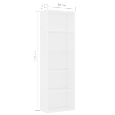 vidaXL Βιβλιοθήκη με 5 Ράφια Λευκή 60x30x189cm από Επεξ. Ξύλο 1 τεμ.