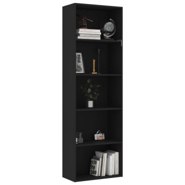 vidaXL Βιβλιοθήκη με 5 Ράφια Μαύρη 60x30x189cm από Επεξ. Ξύλο 1 τεμ.