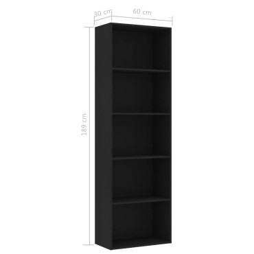 vidaXL Βιβλιοθήκη με 5 Ράφια Μαύρη 60x30x189cm από Επεξ. Ξύλο 1 τεμ.