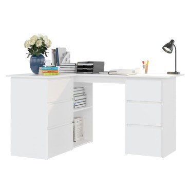 vidaXL Γραφείο Γωνιακό Λευκό 145x100x76cm από Επεξ. Ξύλο 1 τεμ.