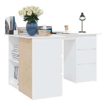 vidaXL Γραφείο Γωνιακό Λευκό 145x100x76cm από Επεξ. Ξύλο 1 τεμ.