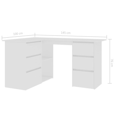 vidaXL Γραφείο Γωνιακό Λευκό 145x100x76cm από Επεξ. Ξύλο 1 τεμ.