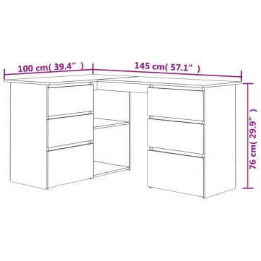 vidaXL Γραφείο Γωνιακό Sonoma Δρυς 145x100x76cm από Μοριοσανίδα 1 τεμ.