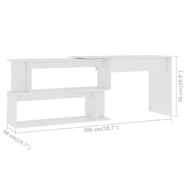 vidaXL Γραφείο Γωνιακό Λευκό 200x50x76cm από Επεξ. Ξύλο 1 τεμ.