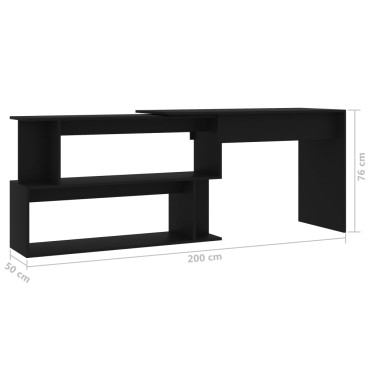 vidaXL Γραφείο Γωνιακό Μαύρο 200x50x76cm από Επεξ. Ξύλο 1 τεμ.