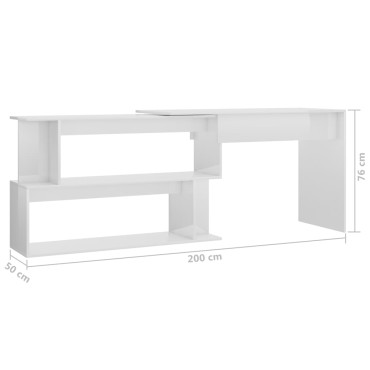 vidaXL Γραφείο Γωνιακό Γυαλιστερό Λευκό 200x50x76cm από Επεξ. Ξύλο 1 τεμ.
