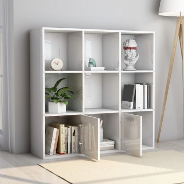 vidaXL Βιβλιοθήκη Γυαλιστερό Λευκό 98x30x98cm από Επεξ. Ξύλο 1 τεμ.