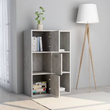 vidaXL Ραφιέρα με Ντουλάπια Γκρι Σκυροδέμ. 60x29,5x90cm Επεξ. Ξύλο 1 τεμ.