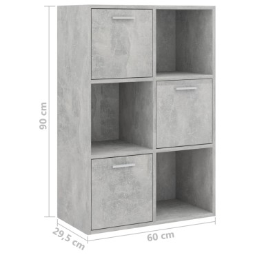 vidaXL Ραφιέρα με Ντουλάπια Γκρι Σκυροδέμ. 60x29,5x90cm Επεξ. Ξύλο 1 τεμ.