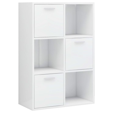 vidaXL Ραφιέρα με Ντουλάπια Γυαλιστ. Λευκό 60x29,5x90cm Επεξ. Ξύλο 1 τεμ.