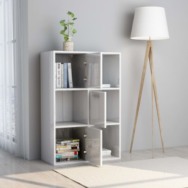 vidaXL Ραφιέρα με Ντουλάπια Γυαλιστ. Λευκό 60x29,5x90cm Επεξ. Ξύλο 1 τεμ.